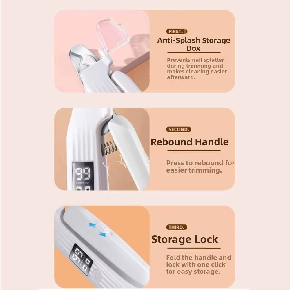 2 in 1 Design Electric Dog Nail Grinder Rechargeable Quiet File Pet Toenail Clippers Grooming Tool with LED Lamp